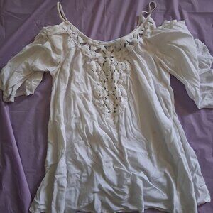 90's Bohemian Tank Top/Half Sleeve, M, White